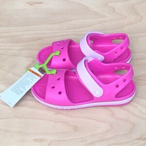 NWT Crocs Bayaband Hot Pink Sandals With Adjustable Strap Girls Sz 13.